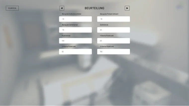 Beurteilungs-Screen mit Einstellungen für Punktabzüge und Sternebewertung