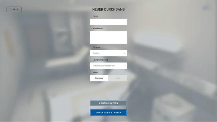 Screen mit Eingabefeldern zur Erfassung von Nutzerdaten vor dem Start einer Patientenvisite