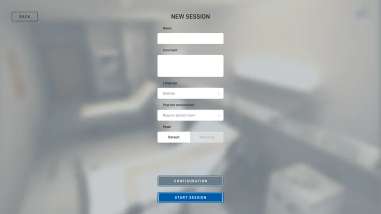 Screen with input fields for entering user data before starting a patient visit