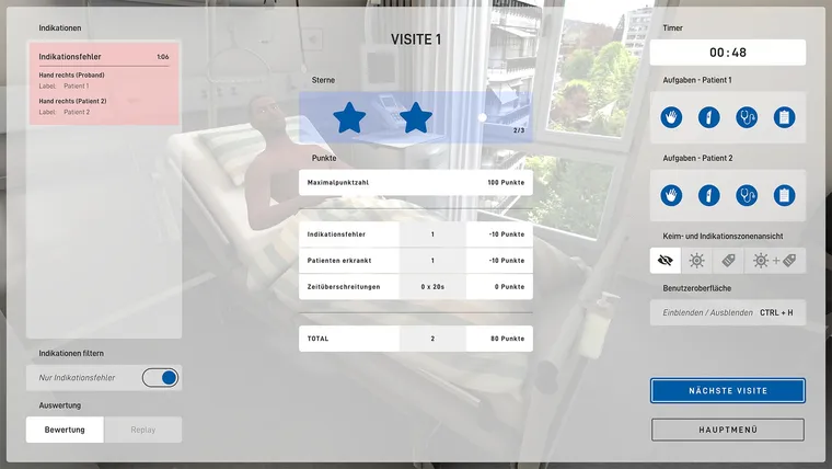Beispiel eines Bewertungs-Screens am Ende einer Patientenvisite