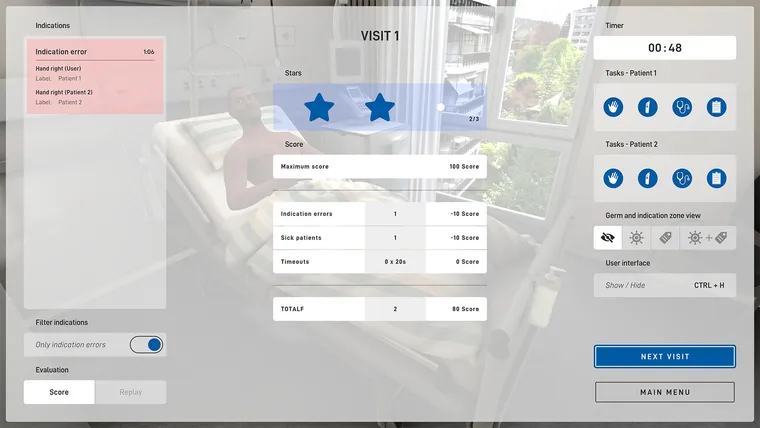 Example of a rating screen at the end of a patient visit