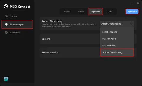 Pico Connect settings with Auto Connection enabled