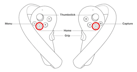 Pico 4 controller with the Home button highlighted
