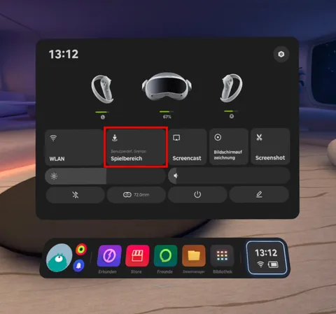 Pico 4 quick settings with the play space selected