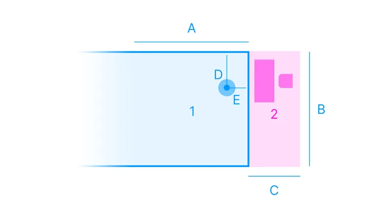 Floor plan of a medium-sized room with virtual play space and operator area