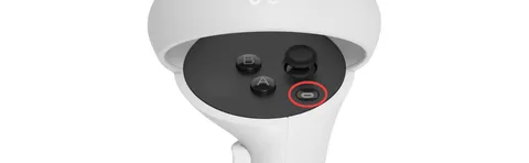 Right Meta Quest Touch controller with the Oculus/Meta button highlighted