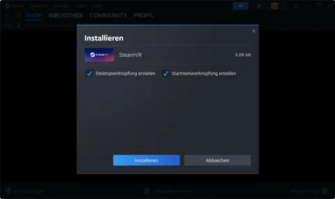 Steam-Installationsfenster mit hervorgehobenem Installieren-Button