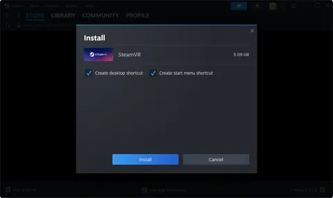 Steam install window with the Install button highlighted