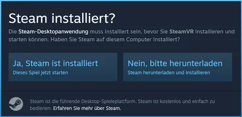 Pop-up-Fenster mit der Option Ja, Steam ist installiert