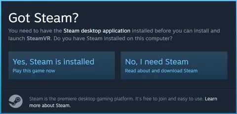 Pop-up window with the Yes, Steam is installed option