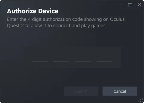 Steam entry window on the PC for confirming the pairing code