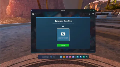 Steam Link app on the VR headset with a list of available PCs