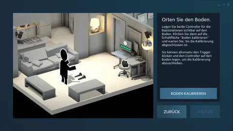 Locate the floor step of the SteamVR room setup with the Calibrate Floor button