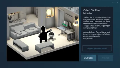 Locate your monitor step of the SteamVR room setup with the Hold Trigger button