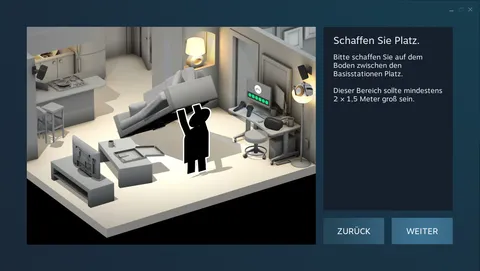Make some space step of the SteamVR room setup with the note to clear the floor between the base stations