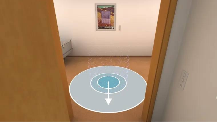 Glowing circle in the hospital corridor that signals the end of the patient visit