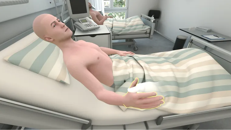User greets the patient with a handshake