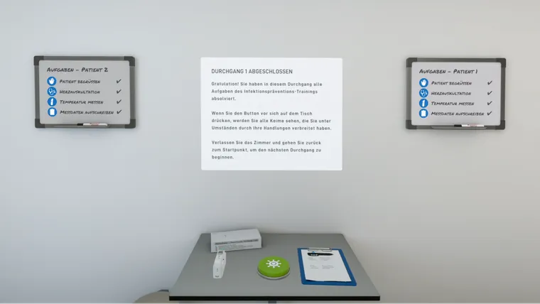 Whiteboard showing completed tasks per patient